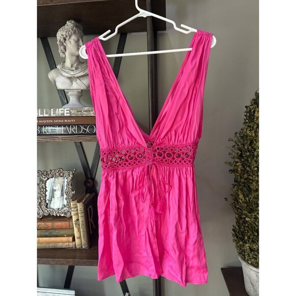 My Beachy Side Ruby Crochet Open Front Mini Dress Fuschia Womens Size Medium - Picture 4 of 8